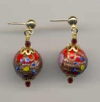 Vintage "Fiorato" Flowered, Red Venetian Bead Earrings